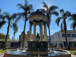 Horton Plaza Park with old hitching post