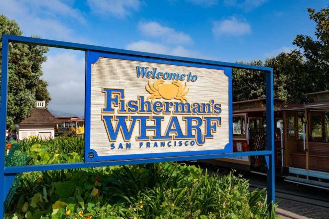 fishermans wharf welcome sign