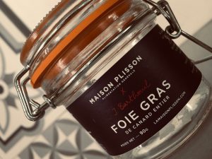 Empty jar of foie gras from Maison Plisson