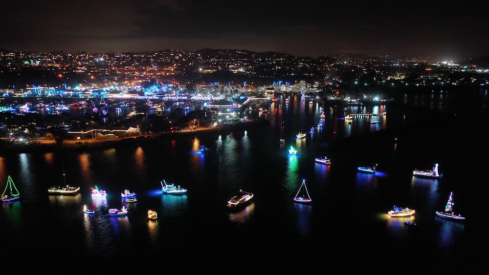 Christmas boat board at Dana Point Harbor