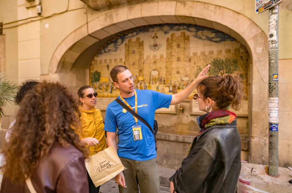 Tour guide talking to guests during Barcelona Markets tour