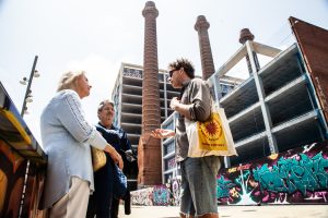 Raval tour guests at the Three Chimneys in Barcelona