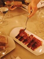 View of wine and Spanish Ham during Wine and Food Tasting in Barcelona