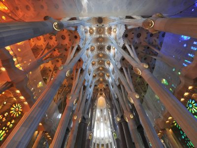 Sagrada Familia interior ceiling seen from below