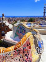Benches in Park Güell on summer day