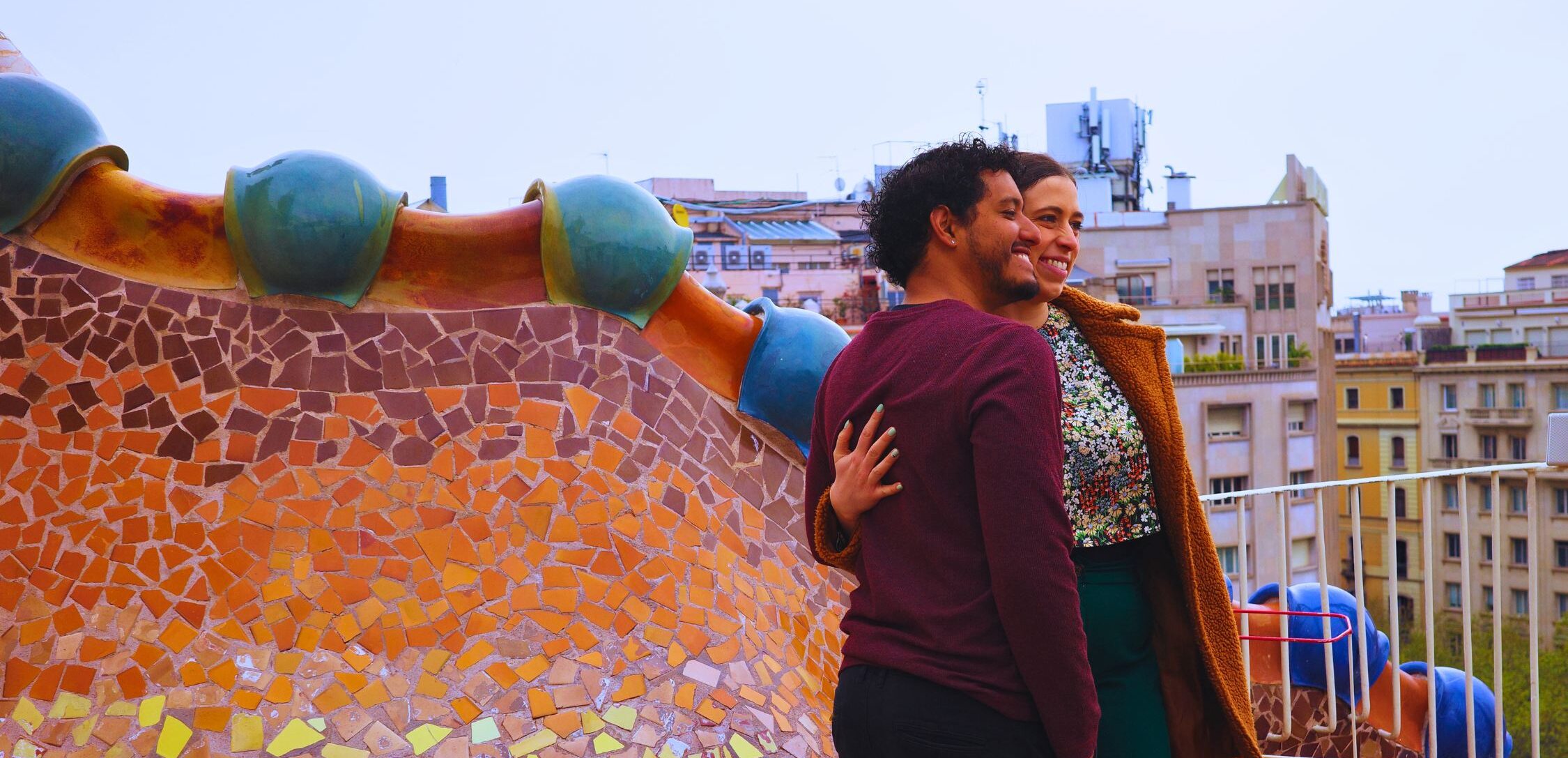 Couple posing on Casa Batllo rooftop during Insider Tour