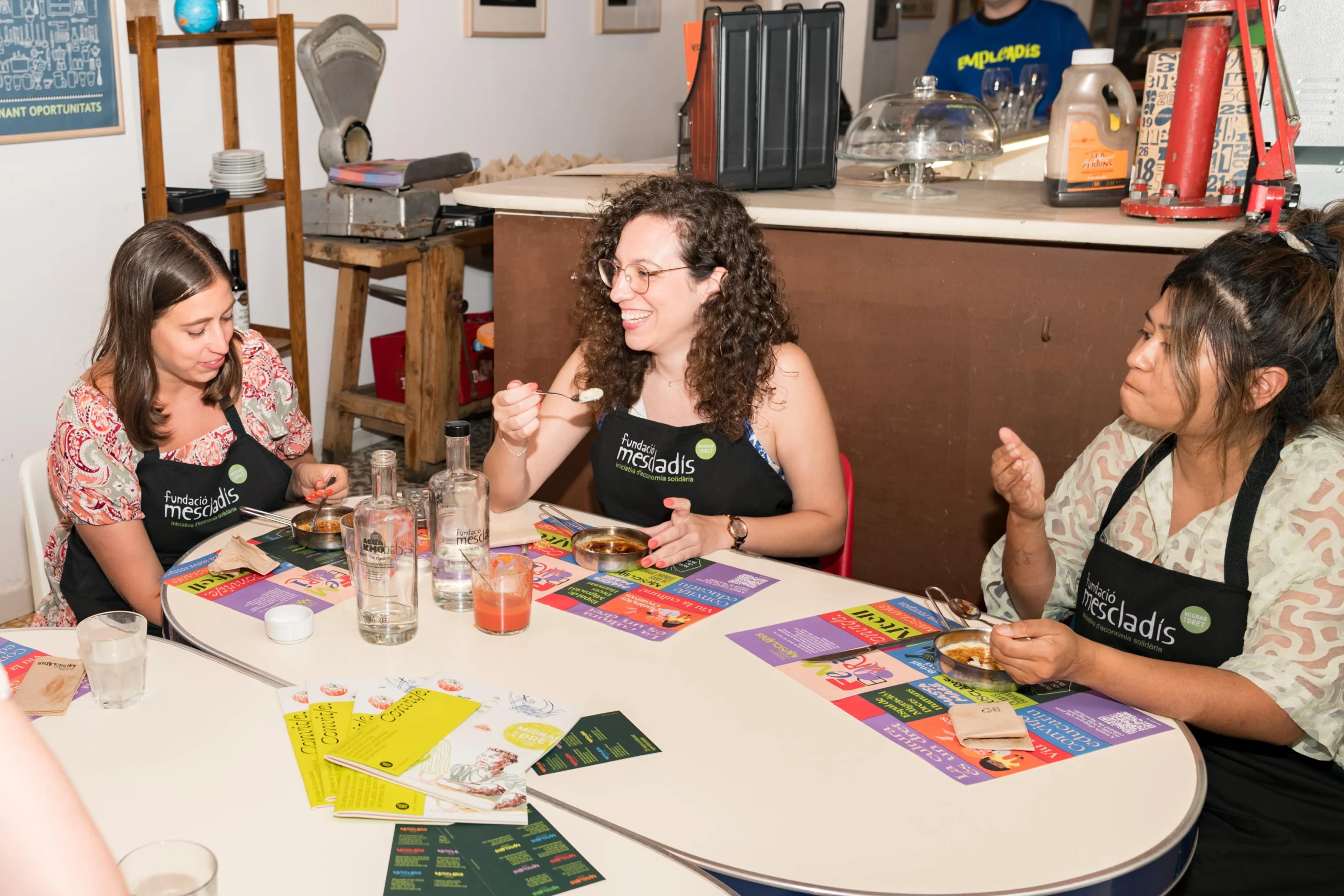 Guests enjoying their cooked meal during the Barcelona cooking class
