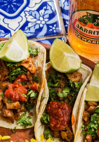 Gourmet Mexican street food tacos and mexican soda