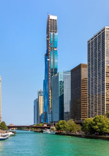 Chicago Riverwalk with architecture in background