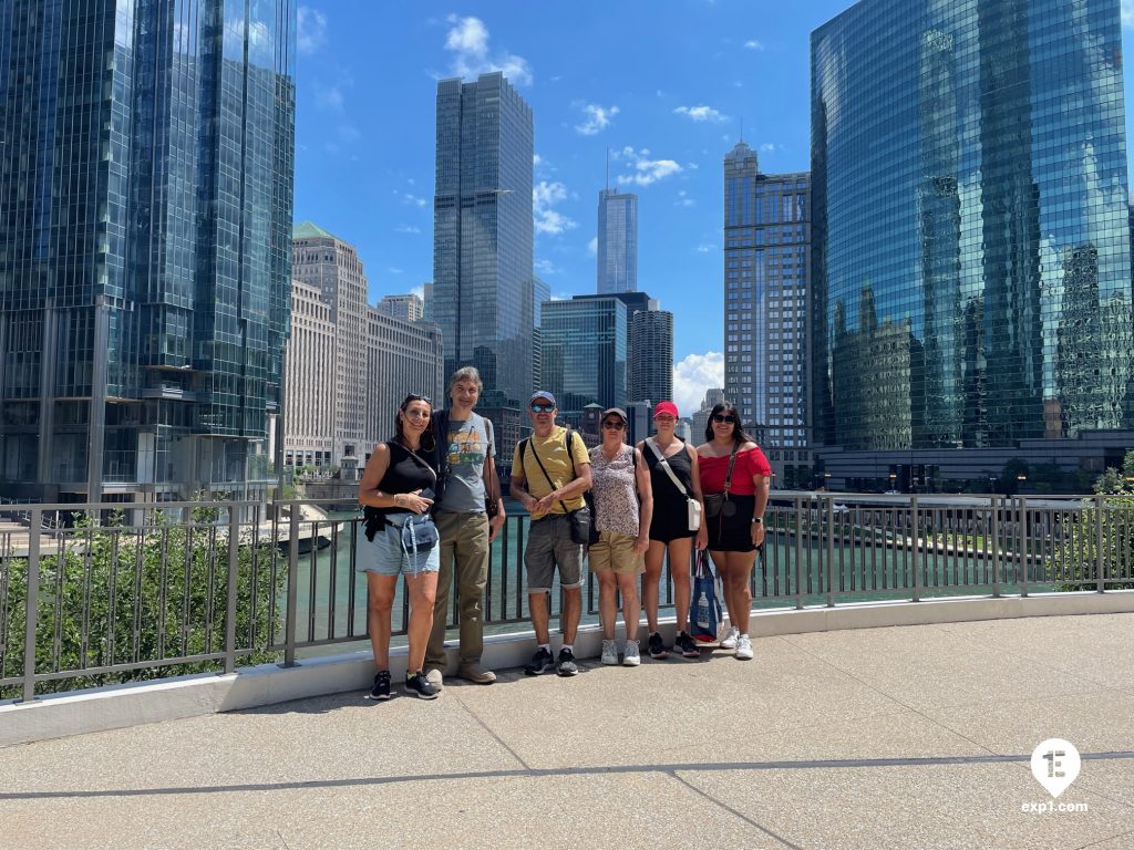 Group photo Chicago Riverwalk Architecture Tour on Jul 30, 2023 with Chris