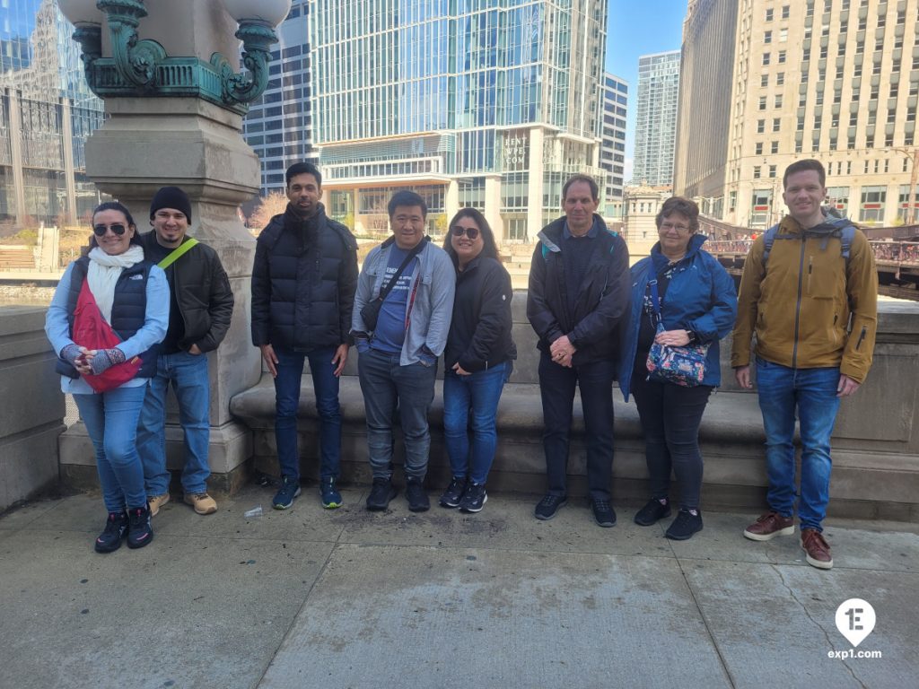 Group photo Chicago Riverwalk Architecture Tour on Mar 30, 2024 with Isabel