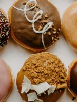 Donuts on white ceramic plate