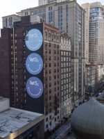 Street art and skyscrapers in Chicago city center