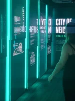 Guest looking at 360 Chicago exhibit