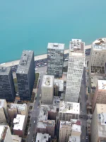 View of skyscrapers from 360 Chicago observation deck