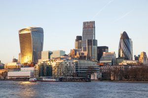 View of the Gherkin and Leadenhall Building from Thames River
