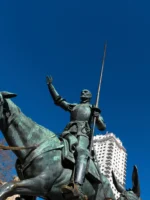 Close up of tribute to Cervantes, monument in Madrid Spain