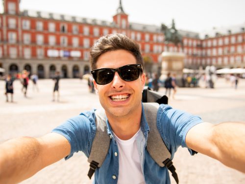 tourist in Plaza Mayor, Madrid