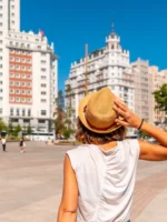 Young woman tourist in Plaza España in the center of the capital of Madrid Istock