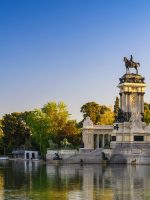 Madrid Spain, city skyline at El Retiro Park