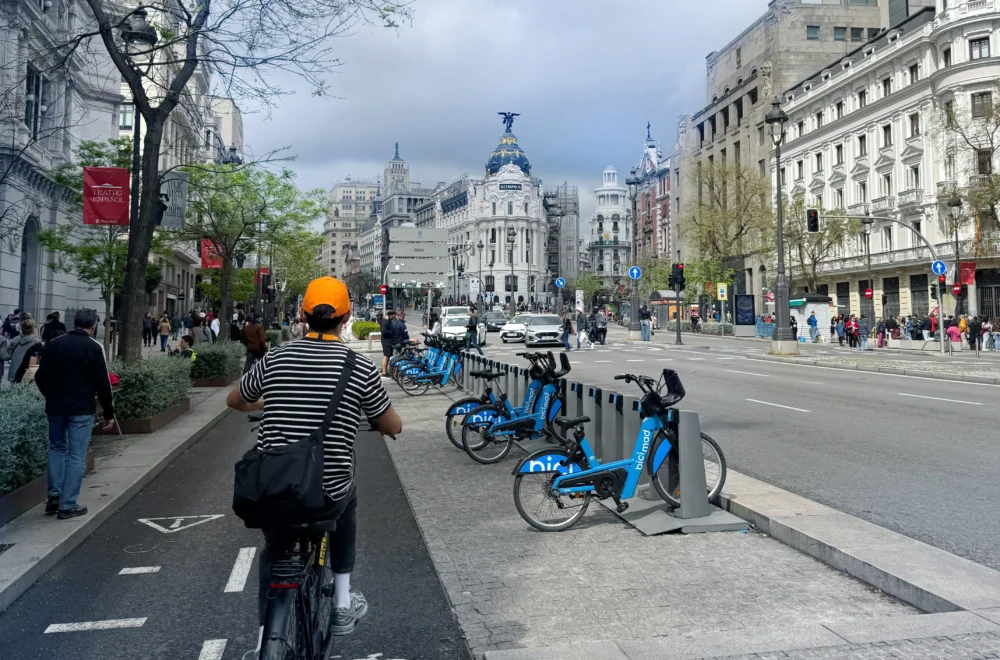 Tour guide during Madrid bicycle tour