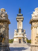 Madrid Spain, city skyline at El Retiro Park