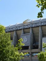 Bernabeu Stadium sign from outside in daytime