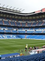 Daytime view near football lawn inside Bernabeu Stadium