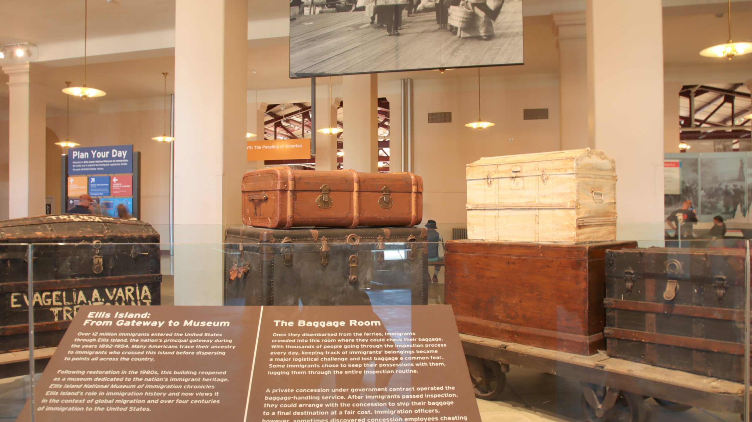Closeup of Baggage display in Ellis Island during Statue of Liberty tour