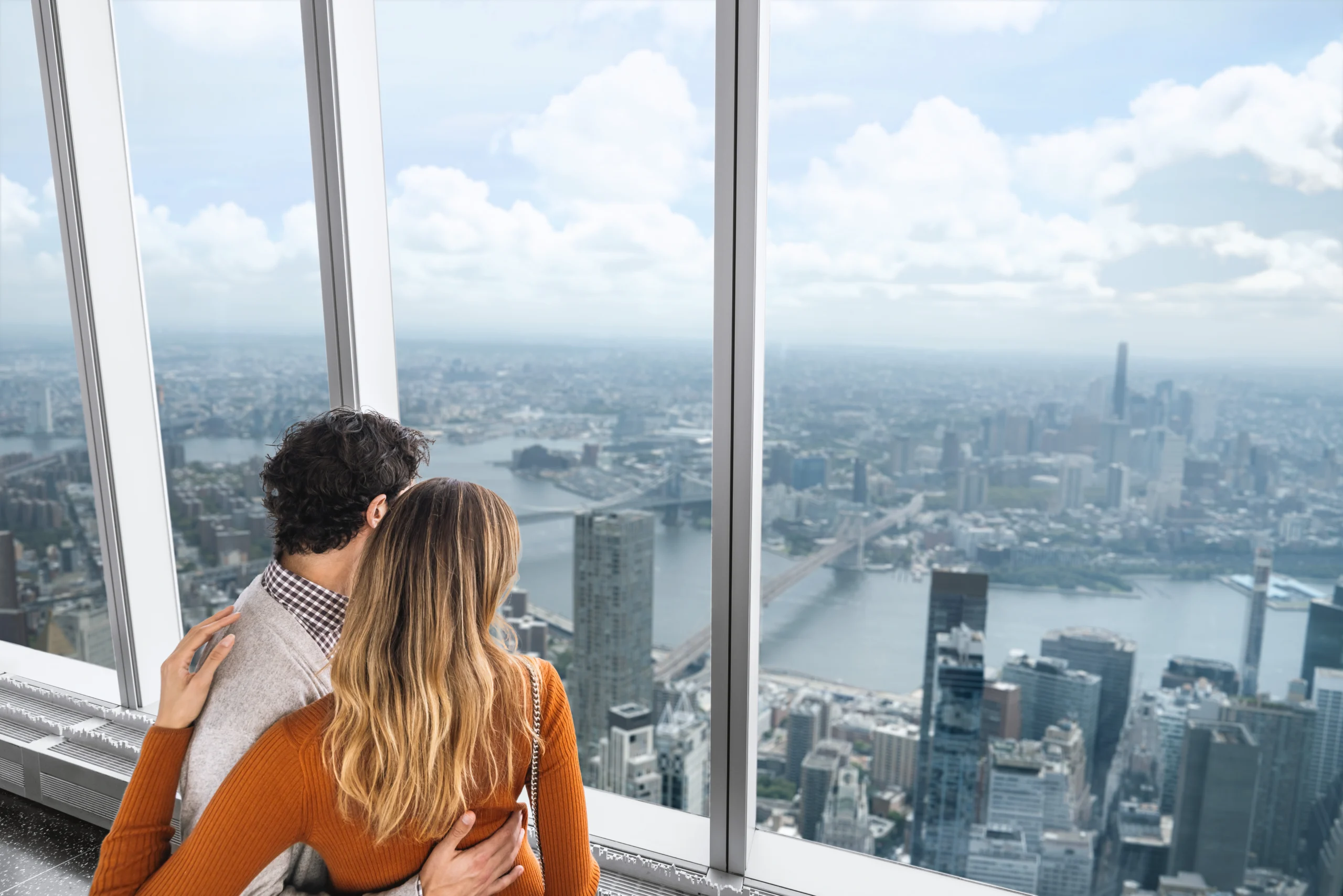 Couple looking at view at One World Observatory