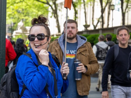 Tour guide smiling during NYC in a Day tour
