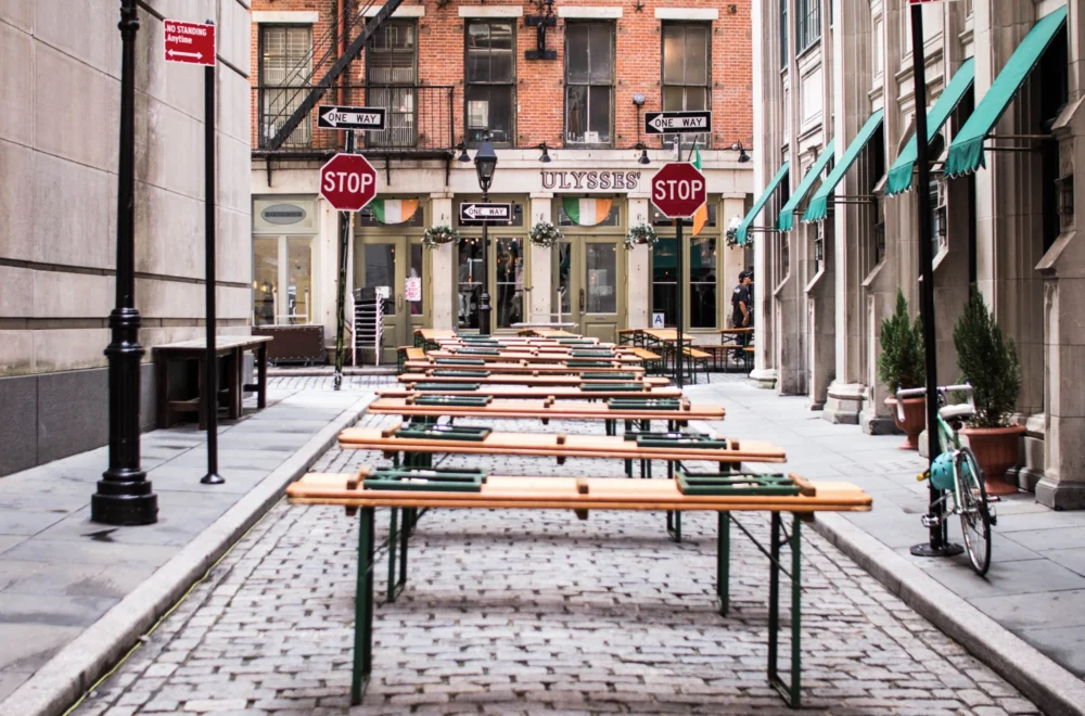 View of Stone Street in Lower Manhattan New York