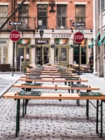 View of Stone Street in Lower Manhattan New York