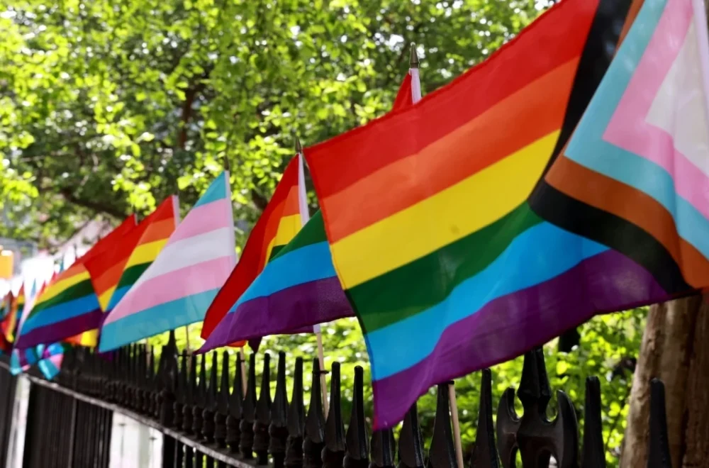 View of pride flags in Greenwich Village in NYC