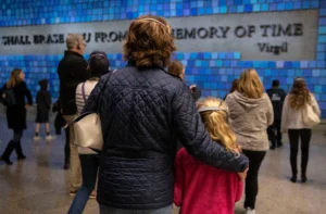Woman and little girl inside 9/11 Museum in New York