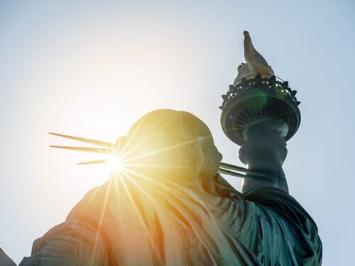 Statue of Liberty at sunset