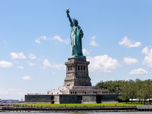 Landscape shot of Lady of Liberty in NYC