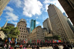 View of Rockefeller Plaza in daytime in New York City