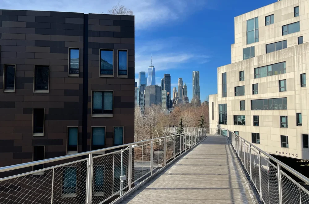 View of central New York City from footbridge