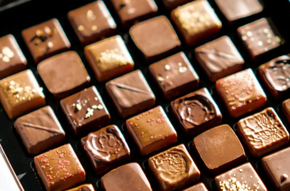 Close up of opened box of chocolates