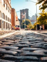 Sunny street view of Dumbo, Brooklyn
