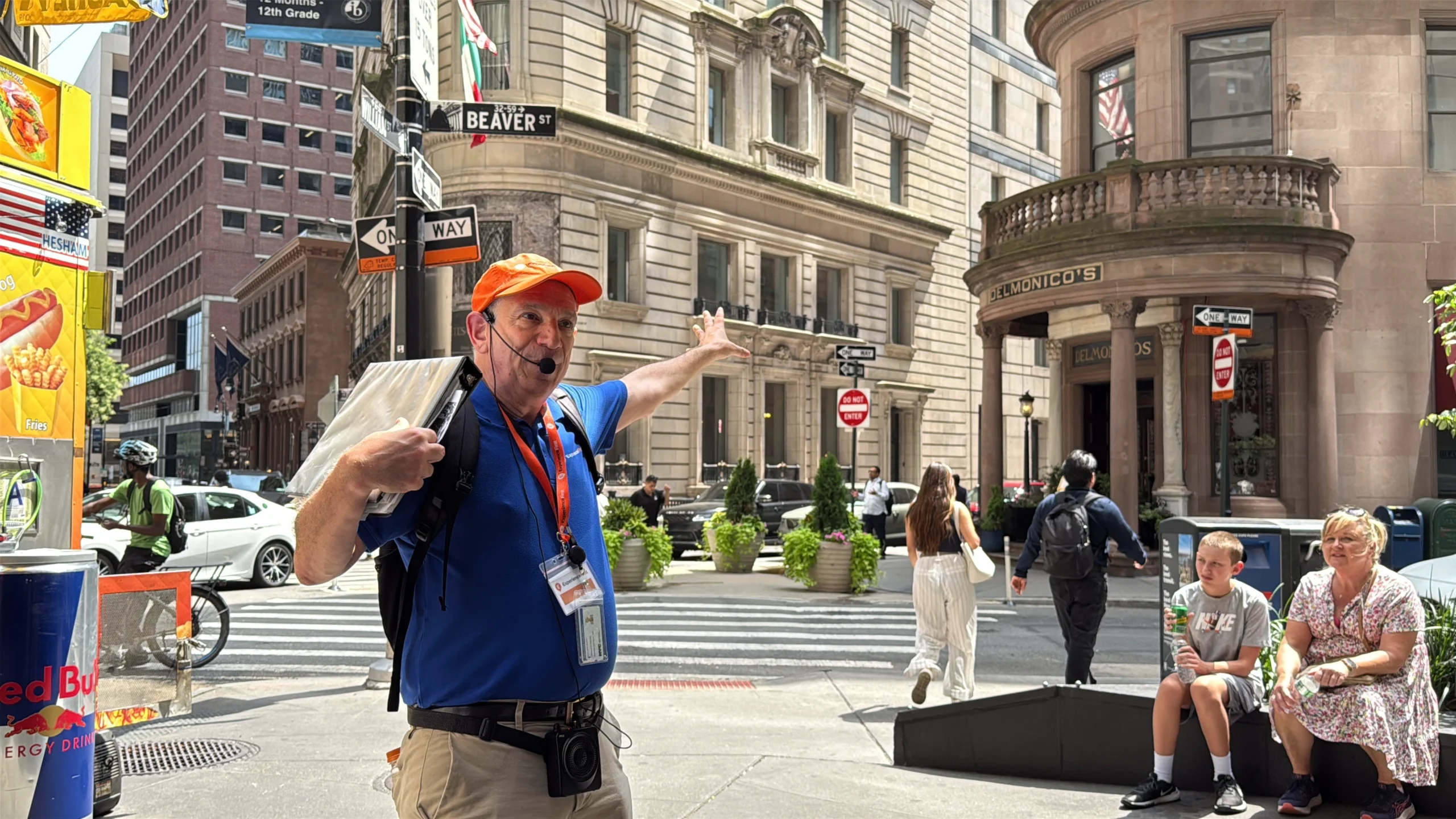 Focused shot of tour guide during the Wall Street Insider Tour in New York City