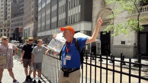 The tour guide leading the Wall Street Insider Tour