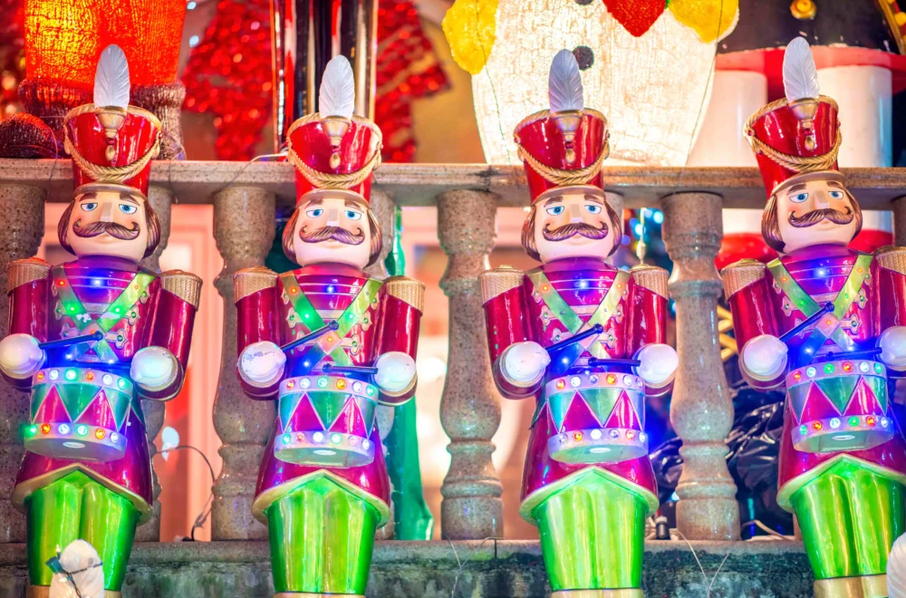 Unique ornaments on Dyker Heights Christmas lights tour