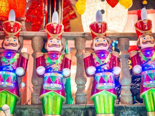 Unique ornaments on Dyker Heights Christmas lights tour