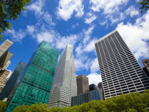 View of Skyscrapers from Bryant Park in NYC