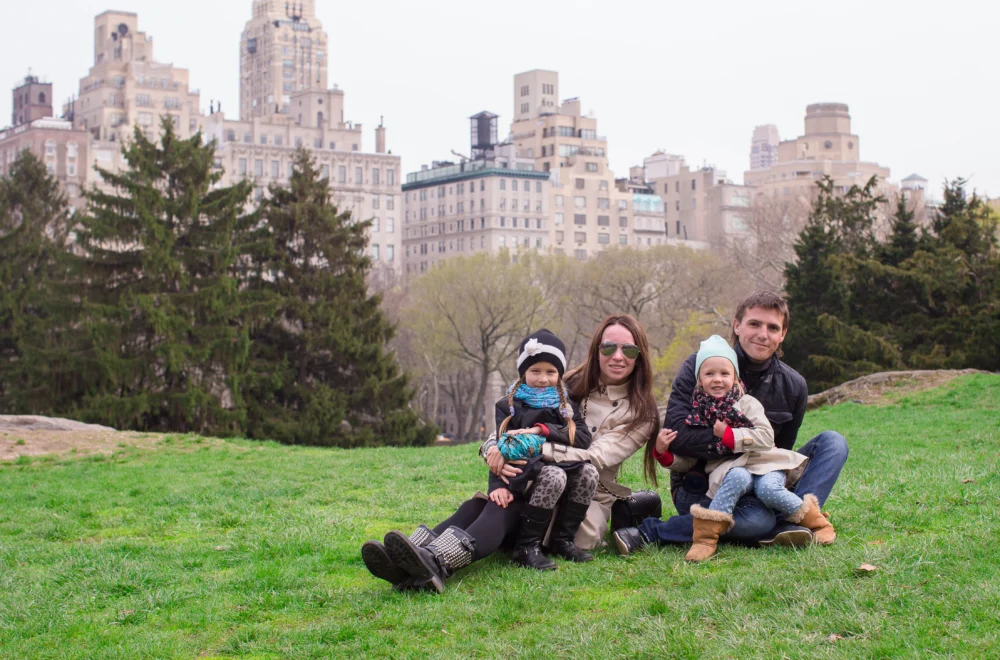 Family of four posing during The Met and Central Park private guided tour in NYC