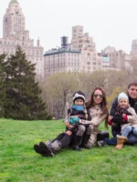 Family of four posing during The Met and Central Park private guided tour in NYC