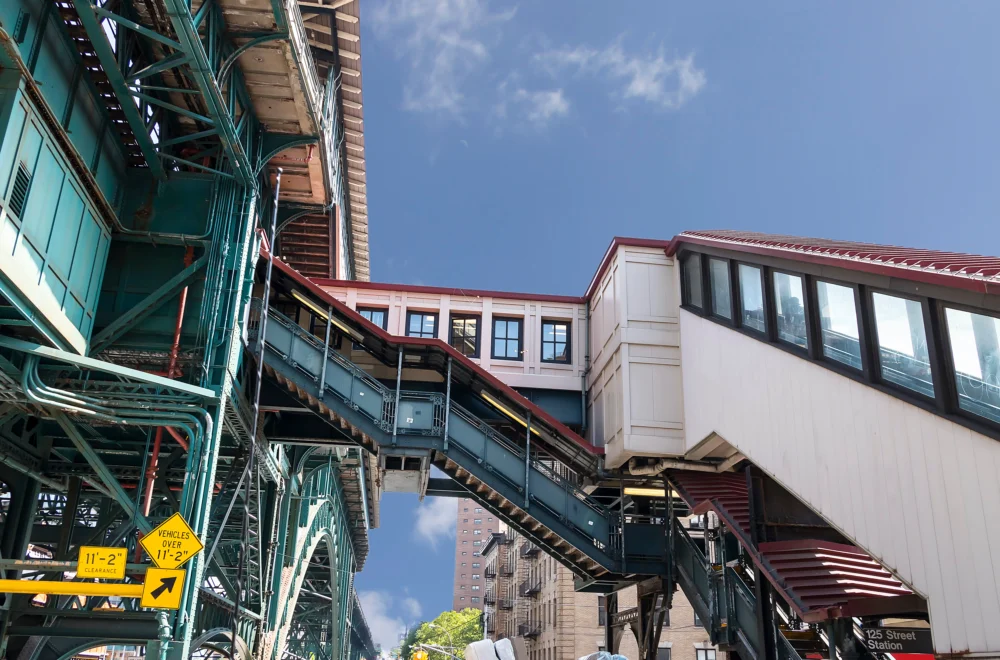 Famous stairs to 125 Street Subway Station in Harlem, New York City