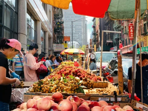 People in Chinatown market during daytime during private Beyond Manhattan guided tour